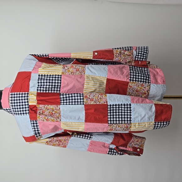 Lands' End Womens Poplin Boyfriend Button Front Patchwork Plus Size Curvy 1X - Picture 6 of 13